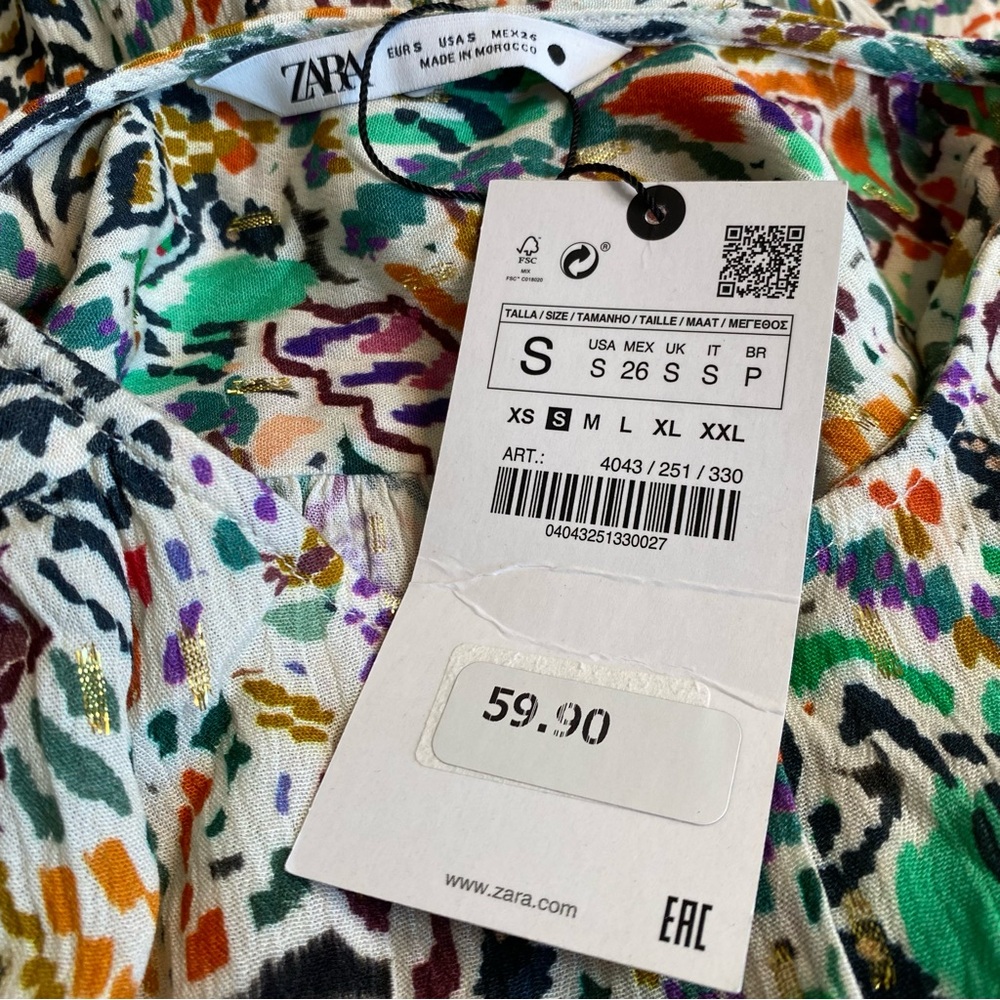 Zara Boho Artsy Whimsical Long Sleeve Top Small Maximalism Colorful Resort - Picture 10 of 13
